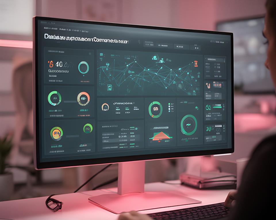 Database operations dashboard on a modern workstation with live health tiles and alert indicators